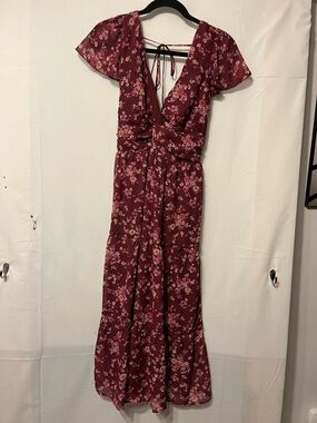 Emerald Sundae Wine Floral Wrap Maxi Dress